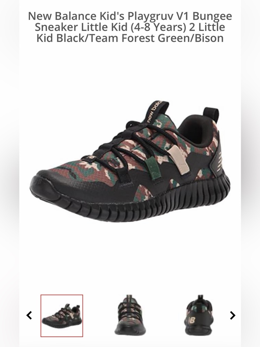 New Balance Kids Black Forest Green Camo Sneakers
